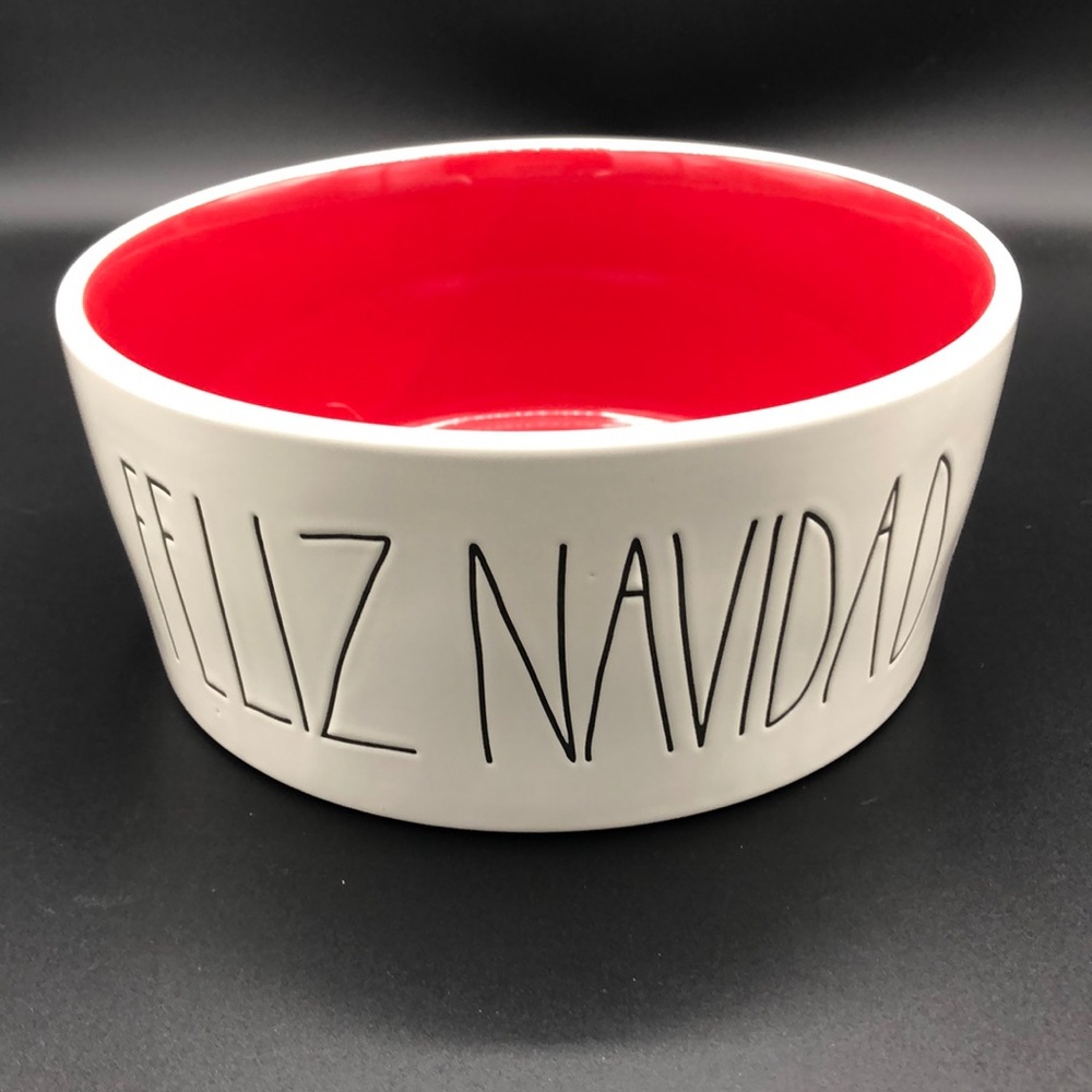 RAE DUNN LL Felix Navidad 8" Dog Bowl Red Interior